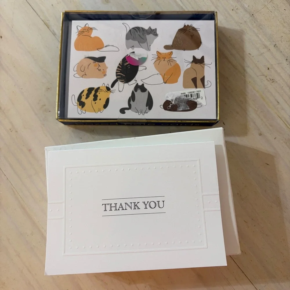Boxed Stationery Lot 14 Fat Cat Cards & 19 Thank You Gift Note Cards Envelopes